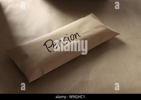 Close up of an envelope with pension written on it Stock Photo