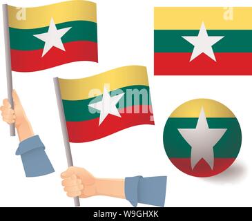 Drapeau du Myanmar dans la main. Ballon drapeau. Drapeau national du Myanmar vector illustration Illustration de Vecteur