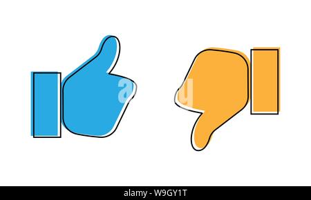 Thumb up icône et le pouce vers le bas. Inscrivez-vous aimez et n'aimez pas. Vector illustration. Illustration de Vecteur