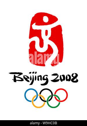 Sceau chinois, Beijing dansant, le logo et l'emblème officiel des Jeux Olympiques de Beijing 2008 Banque D'Images