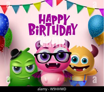 Joyeux Anniversaire Monstres Enfants Anniversaire Fete Mignon Monstre Mascotte Monstres Anniversaire Carte De Vœux Dessin Anime Illustration Vectorielle Image Vectorielle Stock Alamy