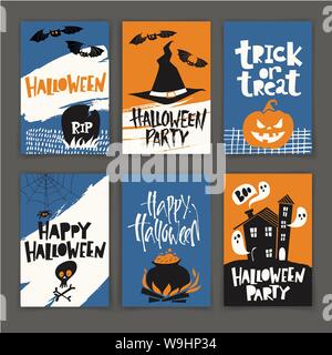 Ensemble d'affiches avec Halloween cute cartoon elements Illustration de Vecteur