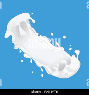 Splash de lait, aux chutes et aux taches sur le fond bleu, vector illustration Illustration de Vecteur