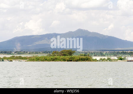 La ferme aux fleurs tentes par le lac Naivasha avec Mont Longonot en arrière-plan, Kenya, Afrique de l'Est Banque D'Images