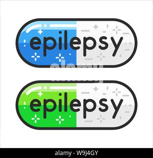 L'épilepsie comprimés, coloré bleu et vert vector illustration dans le style de ligne, Autocollant logo Illustration de Vecteur