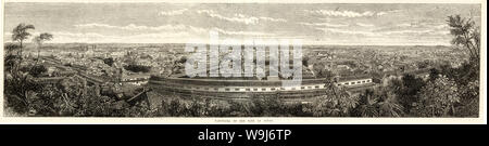 [ 1860 ] Panorama Japon - Tokyo - une vue spectaculaire sur la ville de Tokyo d'ATAGO-yama, une colline quelque 26 mètres au-dessus du niveau de la mer, montrant les grandes résidences de daimyo. Basé sur une photographie de Felice Beato (1832- 1909). Publié dans l'Illustrated London News le 29 octobre 1864 (1) Genji. 19e siècle vintage illustration de journal. Banque D'Images