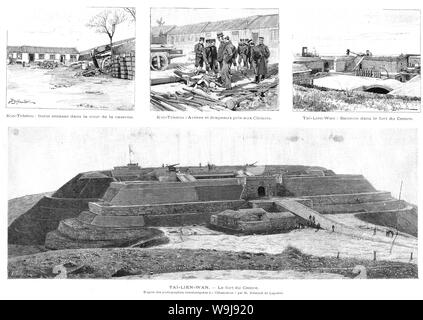 [ 1890 Japon - Première guerre sino-japonaise (1894-1895) ] - fortifications militaires à Dalian (anciennement connu sous le nom de Jinzhou ou Kin-Tchéou) dans la province de Liaoning (anciennement l'Tai-Lien-Wan), la Chine au cours de la première guerre sino-japonaise (1894-1895). Publié dans l'hebdomadaire L'illustré en français Illustration le 2 février 1895 (28) L'ère Meiji. 19e siècle vintage illustration de journal. Banque D'Images