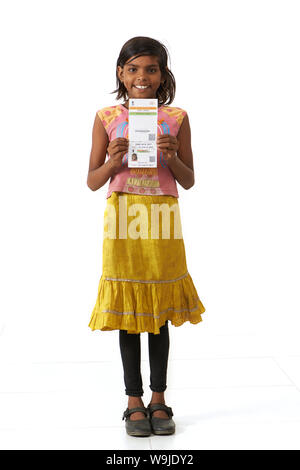 Girl showing an Aadhar card Stock Photo