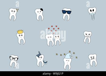 Ensemble de dessins vectoriels émoticônes dent Illustration de Vecteur