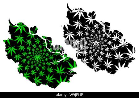 Riau (subdivisions de l'Indonésie, les provinces de l'Indonésie) la carte est conçue de feuilles de cannabis vert et noir, Riau carte de marijuana, THC) fol Illustration de Vecteur