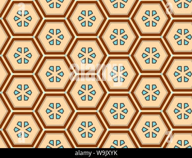 Motif géométrique parfaite. Contour noir en forme de diamants turquoise et marron hexagones. Banque D'Images