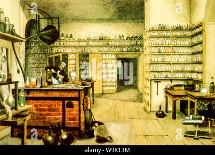 Michael Faraday dans son laboratoire de la Royal Institution, peinture par Harriet Jane Moore, vers 1850 Banque D'Images