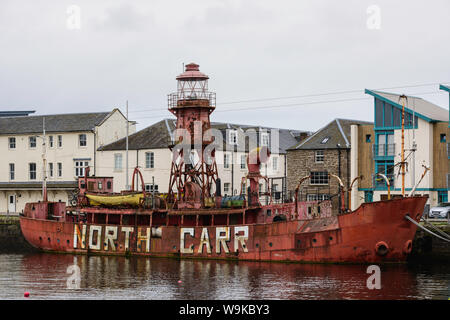 Le Nord Carr, ancien bateau-phare, en service 1933-75, amarré au quai, quai de la ville de Dundee, Ecosse, Tayside Banque D'Images