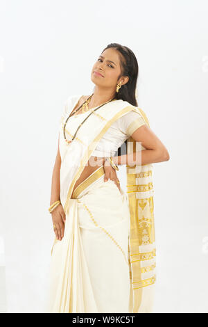 South Indian woman suffering from lower back pain Stock Photo