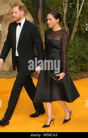 La première européenne de 'Le Roi Lion' qui s'est tenue à l'odéon Luxe, Leicester Square - Arrivées comprend : Meghan, duchesse de Sussex, Meghan Markle, S.A.R. le duc de Harry, Sussex, où : Londres, Royaume-Uni Quand : 14 juillet 2019 Photo : Mario Mitsis/WENN.com Banque D'Images