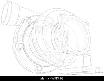 Les grandes lignes du turbocompresseur automobile illustrations vectorielles. Le rendu 3D de vecteur Illustration de Vecteur