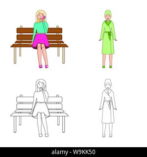 Objet isolé de la posture et de l'humeur signe. Ensemble de posture et d'illustration vectorielle stock femelle. Illustration de Vecteur
