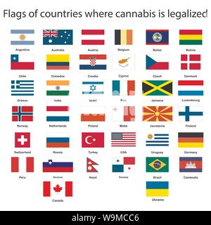 Un ensemble de drapeaux de pays où la marijuana est légalisé, le cannabis Illustration de Vecteur