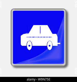 Illustration.Web bouton bleu avec châssis d'argent, de réflexion et de symbole voiture isolé sur fond blanc. Banque D'Images