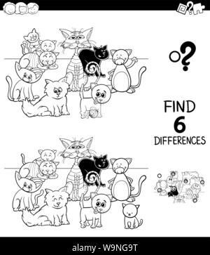 Illustration Cartoon noir et blanc de trouver six différences entre les photos, jeu éducatif pour enfants avec des singes à colorier Personnages Animaux Illustration de Vecteur