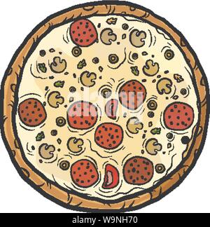 Saucisse italienne champignons pizza Illustration de Vecteur