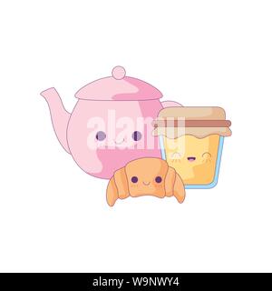 Théière avec style kawaii alimentaire set vector illustration design Illustration de Vecteur