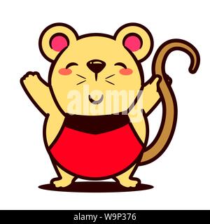 Cute Cartoon salutations de rat. Le Nouvel An chinois. Année du rat. - Vector Illustration de Vecteur
