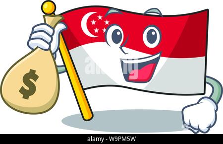 Sac d'argent avec Singapour drapeau dans la mascot forme Illustration de Vecteur