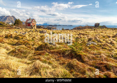 Vue sur le paysage des îles Lofoten coastside et à l'intérieur Banque D'Images