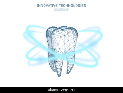 Poly faible protection concept médical dentaire. La reconstruction de l'émail dentifrice blanchissant healthcare. Procédure dentaire saine polygonale cercle lumineux Illustration de Vecteur