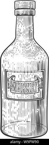 Flacon en verre de Whisky ou Whiskey Gravure Gravure sur bois Illustration de Vecteur