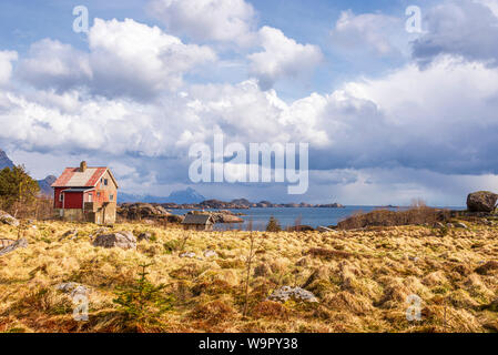 Vue sur le paysage des îles Lofoten coastside et à l'intérieur Banque D'Images