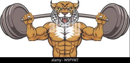 Wildcat Mascot le levage de poids Body Builder Illustration de Vecteur
