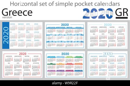 Grèce ensemble horizontal de calendriers de poche pour 2020 (Deux mille dix-neuf). Nouvelle année. Color design simple. Vector Illustration de Vecteur