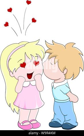 Boy kisses la jeune fille sur la joue. Vector illustration dans le style manga Illustration de Vecteur