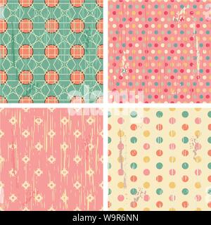 Ensemble de quatre autre vecteur retro retro seamless patterns (carrelage) avec grunge texture. Texture sans fin peut être utilisé pour trames, page web backg Illustration de Vecteur