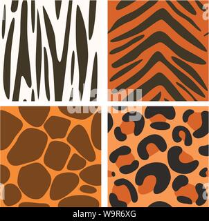 Ensemble de textures seamless vector peaux animaux - zèbre ; jaguar, girafe et tigre. Texture sans fin peut être utilisé pour trames, nature design, web Illustration de Vecteur