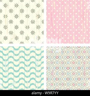 Ensemble de quatre autre vecteur retro retro seamless patterns (carrelage) avec grunge texture. Texture sans fin peut être utilisé pour trames, page web backg Illustration de Vecteur