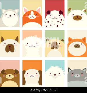 Bannière, fond, circulaire, placard dans un style dessiné à la main avec les chiens. Maison de vacances poster pour le scrapbooking. Carte de vœux pour le modèle vectoriel, décoration, Illustration de Vecteur