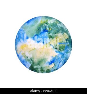 La main de la terre. Monde de l'Aquarelle de texture. Illustration de la carte du monde Paint Splash isolé sur fond blanc. Sauver la planète, l'écologie Concept Icône. Illustration de Vecteur