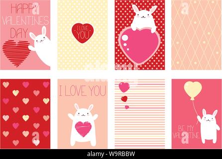 Collection de la Saint-Valentin des bannières, des milieux, des dépliants, des affiches dans un style dessiné à la main avec mignon des lapins. Maison de vacances fixés pour les affiches du scrapbooking. Vect Illustration de Vecteur