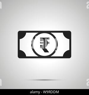 Résumé de l'argent avec des billets Indian Rupee sign, simple icône noire avec ombre sur gris Illustration de Vecteur