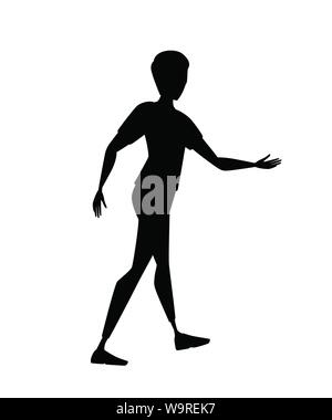 Silhouette noire friendly man tend la main en guise de salutation cartoon character design télévision vector illustration isolé sur fond blanc. Illustration de Vecteur