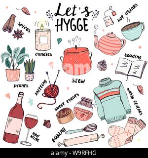 Ensemble d'éléments mignon dessiné à la main pour rendre l'humeur agréable. Illustration de Vecteur