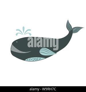 Vector cute cartoon whale isolé sur fond blanc. Animal marin vector illustration Illustration de Vecteur