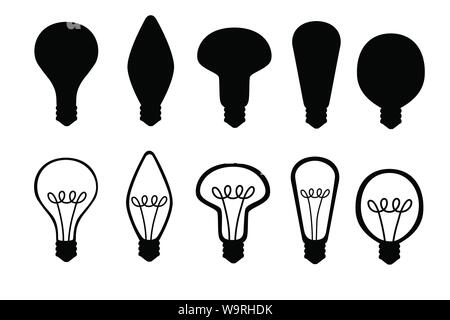 Silhouette noire série de télévision cartoon lampes à incandescence ampoules rétro jaune vector illustration isolé sur fond blanc Illustration de Vecteur