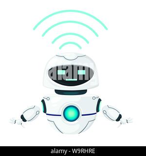 La lévitation moderne blanc mignon robot avec wi-fi télévision module vector illustration isolé sur fond blanc Illustration de Vecteur