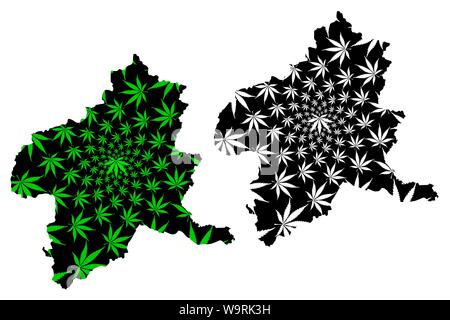 La Préfecture de Gunma (divisions administratives du Japon, préfectures du Japon) La carte est conçue de feuilles de cannabis vert et noir, fait de la marijuana carte Gunma Illustration de Vecteur