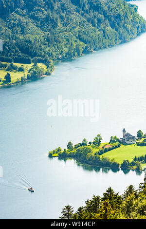 Grundlsee : lac Grundlsee, navire à passagers 'historique', Villa Rudolf Roth (Schloss Grundlsee) dans Ausseerland-Salzkammergut, Steiermark, Styrie, Autriche Banque D'Images