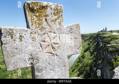 Vue du village de Orheil Vechi, Monastère de la grotte complexe, Moldova Banque D'Images